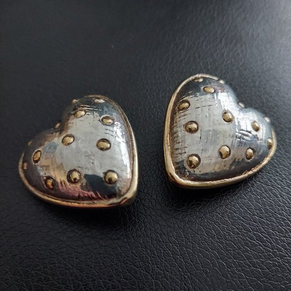 Large Puffy Heart 925 Sterling Silver Statement Earrings 80s signed. - Picture 2 of 12